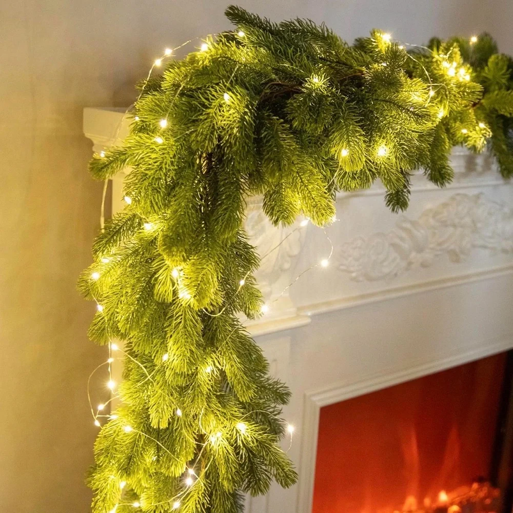 Christmas Garland Pine Garland with 9.8FT LED String Lights, 6FT Pine Needles